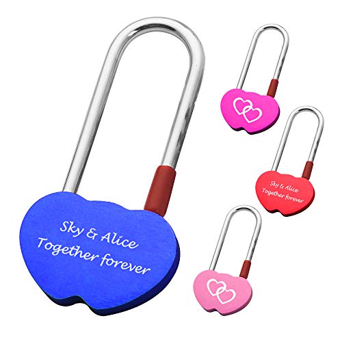 Personalized Padlock Engraved Love Lock Anniversary Valentine's Day Wedding Birthday Trip Gift Double Heart Shape Custom Present for Couples (Blue)