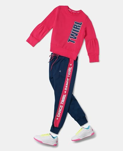 Image of Jockey Girls Mid Rise AG15 Super Combed Cotton French Terry Fabric Graphic Printed Relaxed Fit Joggers with Side Pockets