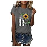 Damen Druck Kurzarm Shirt Sommer Sonnenblume Casual Tunika Tops Bluse
