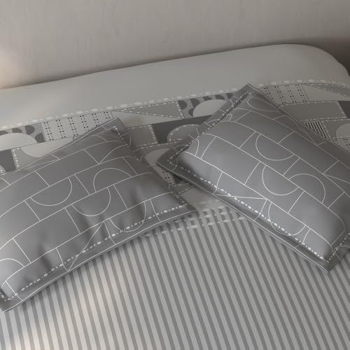 Image of Spaces Fiora Geometric Single Bedsheet with 1 Pillow Covers | 100% Cotton Bed Sheet | Percale Bedding Set | Super Soft & Breathable Bedsheet | Light Grey | 152 x 228 Cm
