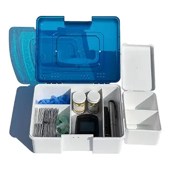 Diabetic Supplies Case with Removable Sharps Container, Travel Organizer for Blood Glucose Meter and Accessories