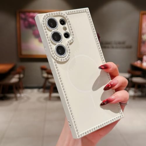 Étui magnétique Galaxy S24 paillettes de luxe couleur ivoire
