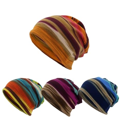 4 Pack Slouchy Beanie Hat, Breathable Quick Dry Sleep Cap, Thin Skullies Beanies Soft Running Bonnet for Men Women