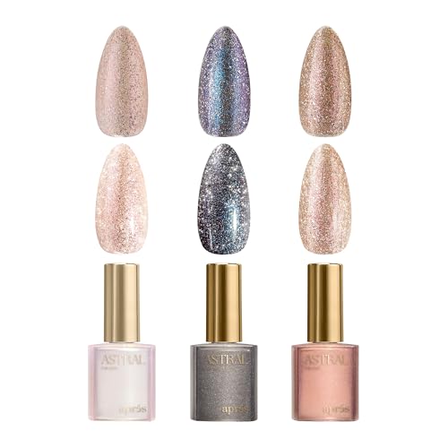 APRÉS Astral Gel Color Set, 3 Colors, HEMA-Free & TPO-Free Salon Quality Nail Gel Polish Trio Bundle (Astral Shimmery Cat Eye, Set 3)