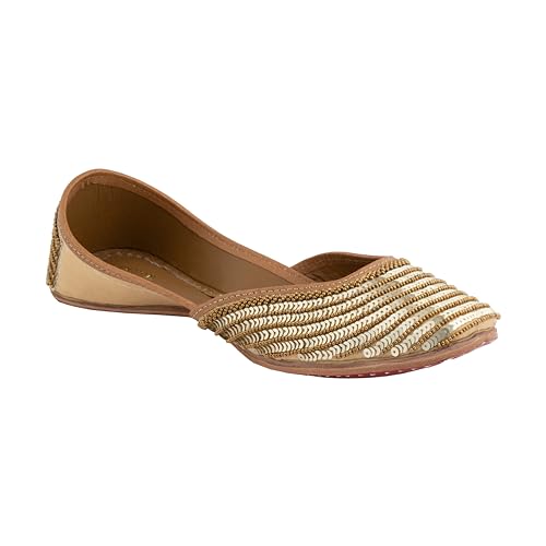 Image of KORAKARI Women's Traditional Ethnic Amber Punjabi Jutti, Leather Flat Comfortable Mojaris for Girls