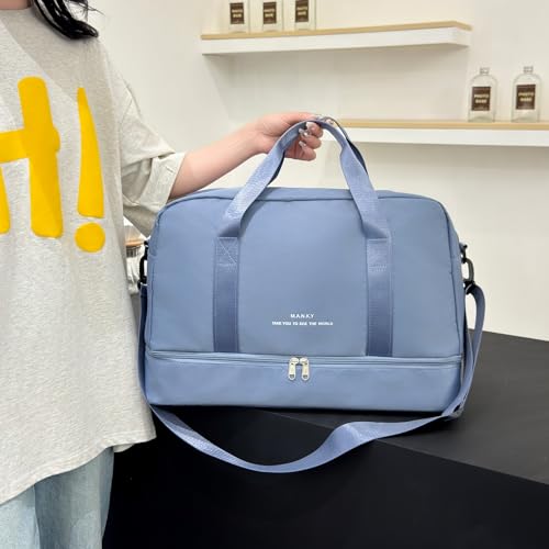 Light Sports Travel Duffel Bag with Shoe Compartment, Large Capacity Gym Bag for Women, Weekender Overnight with Wet Pocket for lady Travel, Gym, Yoga（Blue）3