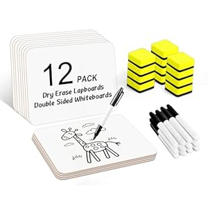Dry Erase Lapboards, HERKKA 12 Pack Double Sided Dry Erase Lap Boards 9 x 12.5 Inch, 12 Markers, 12 Erasers, Small Dry Erase Boards for Classroom Supplies