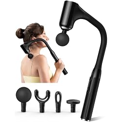 FVZ Massage Gun for Deep Tissue Back Massage with Extended Handle, Black | 12MM Percussion Less-Shock Neck/Foot/Leg/Shoulder Massager, Infinitely Adjustable Speed & 4 Replaceable Heads