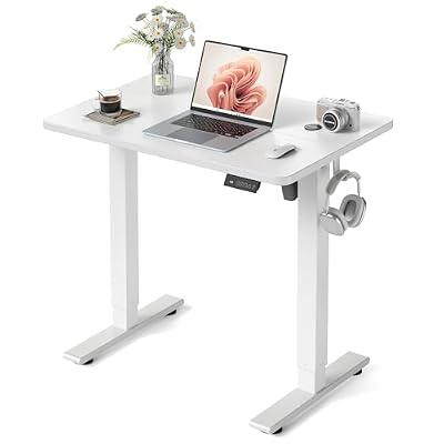 FEZIBO 32" Small Electric Standing Desk Adjustable Height, 3 Memory Height Settings, Sit Stand Up Desk for Home Office & Computer Workstation, White