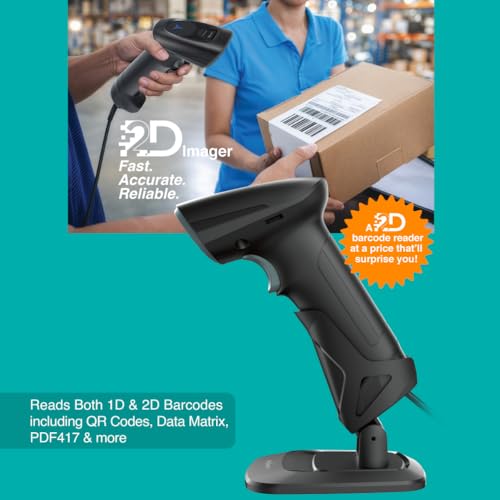 Image of FINGERS 2D-QuickScan W18 Wired Barcode Scanner Bundled with Stand (Quick Scan & CMOS Image Technology, 1D & 2D Codes, Simple Plug-n-Play, Compatible with Windows, macOS, Android, Linux)