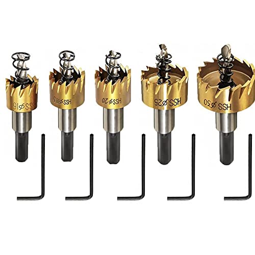 KEWAYO Set di seghe a tazza HSS, Sega a Tazza in Acciaio Ad Alta Velocità, Seghe a Tazza Metallo per Acciaio Cobalto/Set di 5 frese 16-30 mm per Lega Cobalto