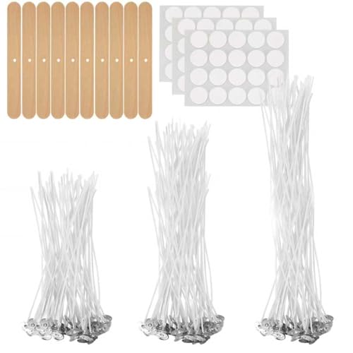 160 Pcs Candle Wick Kit - Cotton Wicks with Candle Making Tools,with 5 WoodCandle Wick Holders for Candle Making Wick & 4 Sheets Stickers, for Soy Waxfor DIY Candles Crafts Candle Making kit（4' 6' 8'