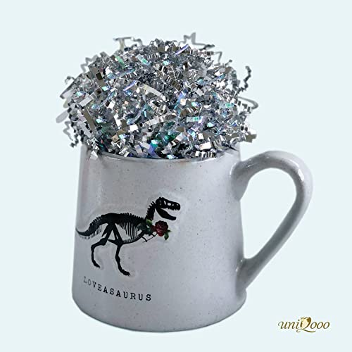 Uniqooo 1 Lb Metallic Iridescent Silver Crinkle Cut Paper Shredded Filler, Sparkle Crystal Unicorn Silver Paper Shreds Raffia Tissue, Craft Bedding Cushion For Christmas Wedding Birthday Bridesmaid Engagement Gift Box Basket Bags Packaging #TOP6