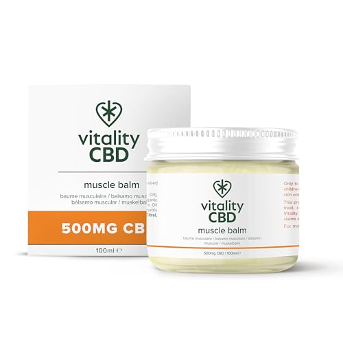 Vitality CBD Muscle Balm, High Strength 500mg of CBD, Natural, 100 ml - Improved Formula, NO THC