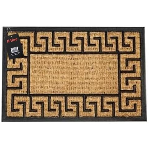 Non Slip Natural Coir Rubber Ornate Door Mat Doormats Indoor Outdoor (60cm x 40cm, Geometric Border) Cover