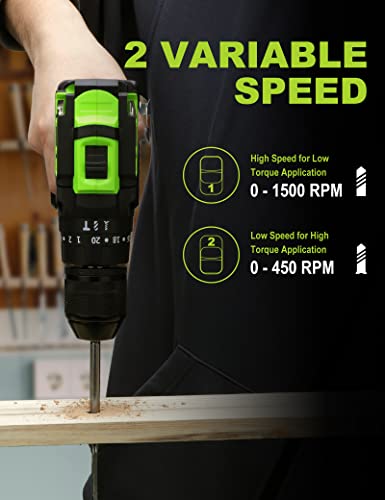 Comoware Brushless Drill, 20V Cordless Drill With 1/2” Keyless Chuck, Power Drill, Max 530 In-Lbs Torque, 2 X 2.0Ah Li-Ion Batteries, 1-H Fast Charger, 20+2 Position And 23Pcs Accessories #TOP2