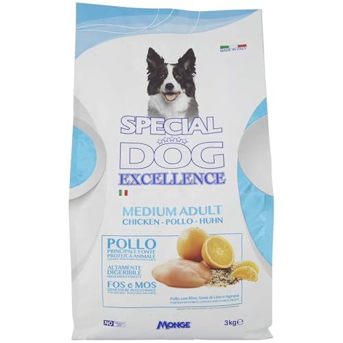 Monge Special Dog Alimento Completo per Cani Adulti di Taglia Media con Riso, Semi di Lino e Agrumi, 3kg