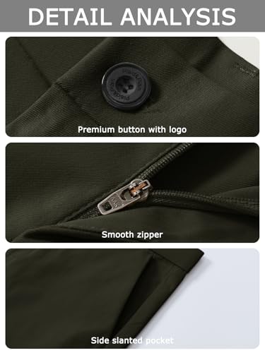 Image of Plaid&Plain Men's Slim Fit Dress Pants Stretch Khaki Pants Wrinkle Free