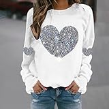 Generisch Sweatshirt Damen Oversized Pullover Hoodie Y2k Briefe Drucken Langarm Rundhals Pulli Frauen Buchstaben Druck Valentinstag-Sweatshirt für Damen, Liebes-Herz-Shirts Valentinstag-Pullover