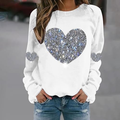Generisch Sweatshirt Damen Oversized Pullover Hoodie Y2k Briefe Drucken Langarm Rundhals Pulli Frauen Buchstaben Druck Valentinstag-Sweatshirt für Damen, Liebes-Herz-Shirts Valentinstag-Pullover