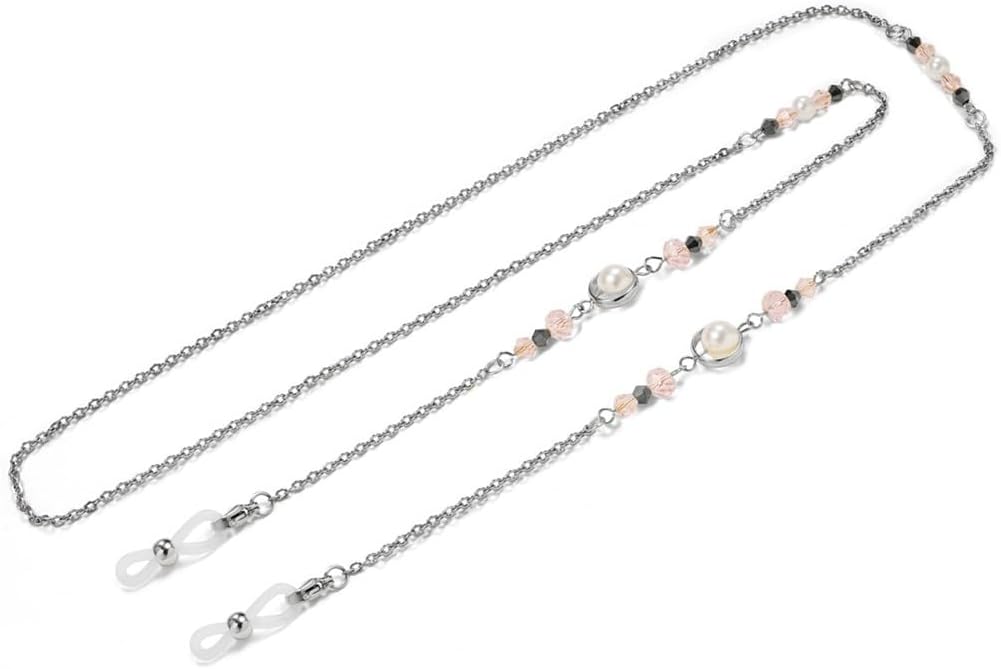Stainless Steel Glasses Chain Rope Hanging Neck Sunglasses Pearl Crystal Lanyard for Women