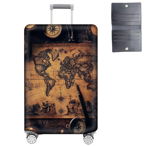GYSYZJDH Luggage Cover Protector for 22-24 Inch Suitcases, TSA Approved Elastic Travel Suitcase Covers, Anti-Scratch Washable Luggage Sleeve for Carry On & Checked Bags, Old Map