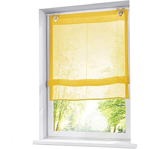 ESLIR Roman Blind No Drilling Required Roman Curtains with U-Hooks Eyelet Blind Voile Curtains Transparent Curtains Modern 1 Piece Yellow W x H 80 x 130 cm 1 Piece Cover