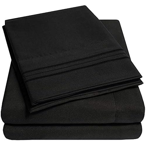 1500 Supreme Collection RV Short Queen Sheets Set, Black - Short Queen Bed Sheets for RV Camper Mattress, 1500 Supreme Collection Soft Sheets, RV Queen Size, Black