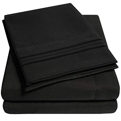 1500 Supreme Collection Full Sheet Sets Black - Luxury Hotel Bed Sheets and Pillowcase Set for Full Mattress - Extra Soft, Elastic Corner Straps, Deep Pocket Sheets, Full Black by Sweet Home Collection - Used condition - US$20.87