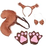 CALLARON Halloween Costume Accessories Squirrel Costume Set Funny Squirrel Costume Tail Animal Plush Squirrel Ears Headband Tail Gloves Bowtie Fancy Dress Party Supplies Cosplay Set of 4 - Age 15+