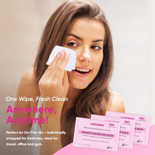 WOUSEDO Makeup Remover Wipes 300 Count, Bulk Gentle Cleansing Facial Towelettes, Individually Wrapped Travel Size,Alcohol-Free & Hypoallergenic for All Skin Types
