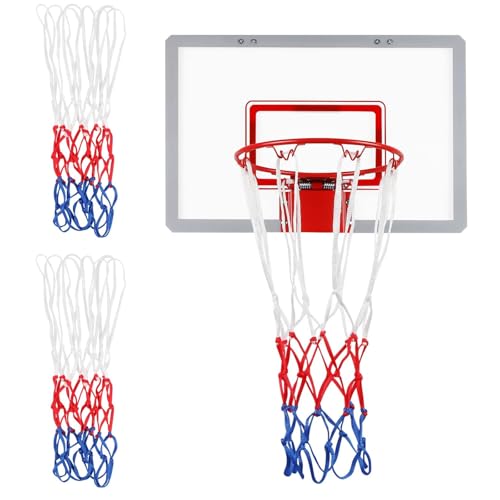 2 redes deportivas de baloncesto, red de repuesto de 3 colores, tamaño estándar de nailon para canasta de baloncesto, red de repuesto profesional, adecuada para montaje interior y exterior, 12