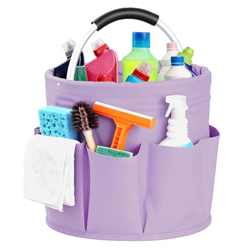 Image of Cleaning Caddy with Handle, for Cleaning Supplies Organizer Bucket | Foldable Storage Tote with 6 Pockets,17L Large Capacity Basket for Household Organizer,Laundry Room,Bathroom & Home