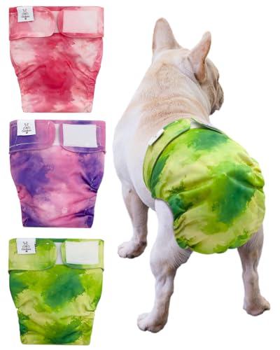CuteBone Washable Dog Diapers Female No Tail Hole 3 Pack Reusable Doggie Period Training Pants for Docked-Tail Frenchie French Bulldog Boston Terrier Without Tail