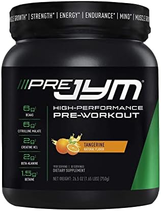 JYM Supplement Science Pre JYM Pre Workout Powder - BCAAs, Creatine HCI, Alpha-GPC, Beet Root, Citrulline Malate, Beta-Alanine, Betaine, Huperzine, and More Tangerine, 30 Servings