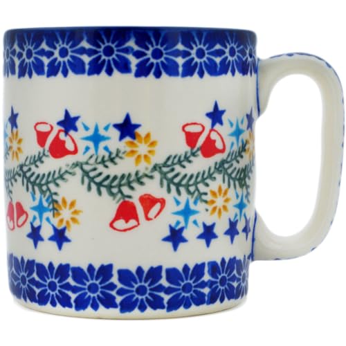 Polmedia Polish Pottery Mug 13 oz - Wreath Of Bells Pattern Handmade in Boleslawiec Poland by Ceramika Bona + Certificate of Authenticity
