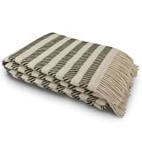 GLAESER Wohndecke Fair de Luxe | Sofadecke/Couchdecke | Kuschelige Tagesdecke | Flauschig und Kuschlig (Neuseelandwolle, Bianco V-Olive Drab)
