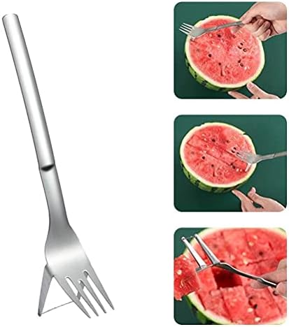 2 in 1 Watermelon Slicer & Cutter-Stainless Steel Fruit Cutting Fork Melon Cube Cutting Tool for Kitchen Gadget