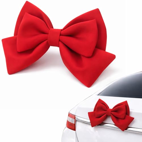 Image of Pink Car Bow for Women Cute Car Exterior Cute Decor for Girls Coquette Decorations for Cars (red)