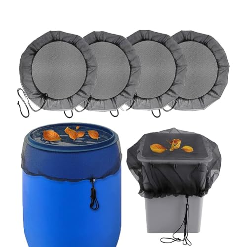 Lawnoval Rete per la pioggia da 95 cm, copertura regolabile con coulisse per barile d'acqua, protezione dai detriti in poliestere, confezione da 4, colore nero