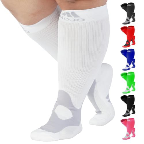 Mojo Compression Socks 20-30mmHg Unisex Sport Compression Stockings White Large A601WH3