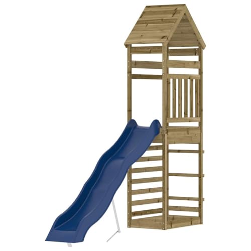 vidaXL Outdoor Playset, Garden Playhouse with Wave Slide, Play Tower for Age 4 and Over, Wooden Playground Equipment, Impregnated Wood Pine