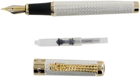Gullor Golden Dragon Red Crystal Eyes Fountain Pen with Push in Style Ink Converter