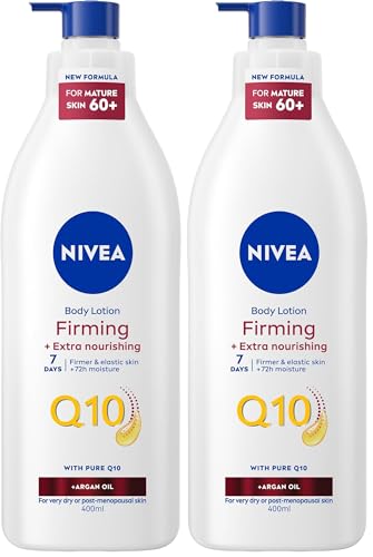 NIVEA Q10 60+ Mature Skin Body Lotion (400ml), Nourishing Firming Cream with Q10 and Argan Oil, NIVEA 72H Moisturising Cream for Ageing and Mature Skin (Pack of 2) option