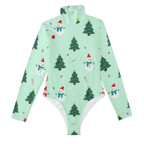 Body de manga larga para mujer cuello alto estampado oso polar muñeco de nieve