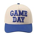 Game Day Hat for Women Men, Vintage Embroidered Football Basketball Cap, Adjustable Baseball Hat for Sports Fans Gift Beige-Blue