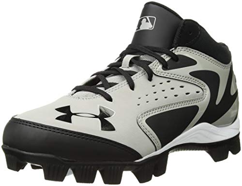 UNDER ARMOUR LEADOFF MID RM JR GREY / BLACK YOUTH MOLDED BASEBALL CLEATS 3Y