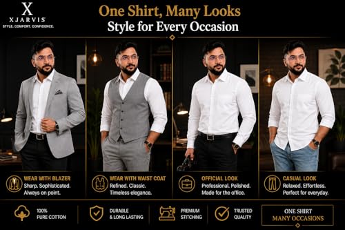 Image of MCAVOY Cotton Blend Shirt for Men | Full Sleeve Regular Fit Plain Formal & Casual Office Shirt | Black & White
