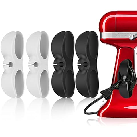 4PCS Cord Organizer for Appliances, UMUST Kitchen Appliance Cord Winder,Newest Designed Cord Holder,Cable Winder,Cord Wrap Stick Firmly For Coffee Maker Pressure Cooker Etc(Black,White Cover