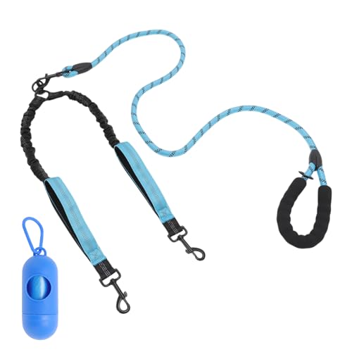 RENEWREVITAL Double Dog Leash, Hands-Free Dual with Comfortable Padded Handle, Double for Two Dogs, Adjustable Length, Blue, 1 Set